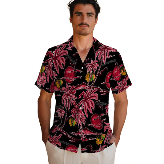 Chicago Blackhawks Hawaiian Shirt - Palm Sunset | Moonbestprint