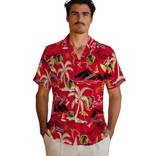 Chicago Blackhawks Hawaiian Shirt - Palm Tree Island | Moonbestprint