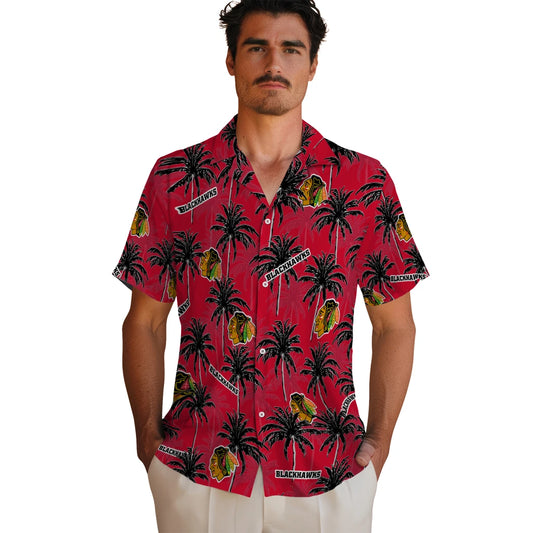 Chicago Blackhawks Hawaiian Shirt - Palm Tree Motif | Moonbestprint
