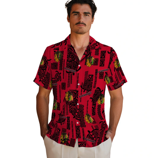 Chicago Blackhawks Hawaiian Shirt - Turtle Lines | Moonbestprint