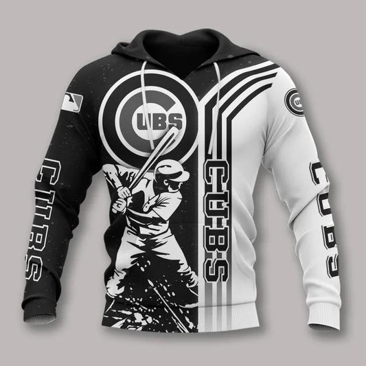 Chicago Cubs Black And White MLB All Over Print Hoodie -Moonbestprint