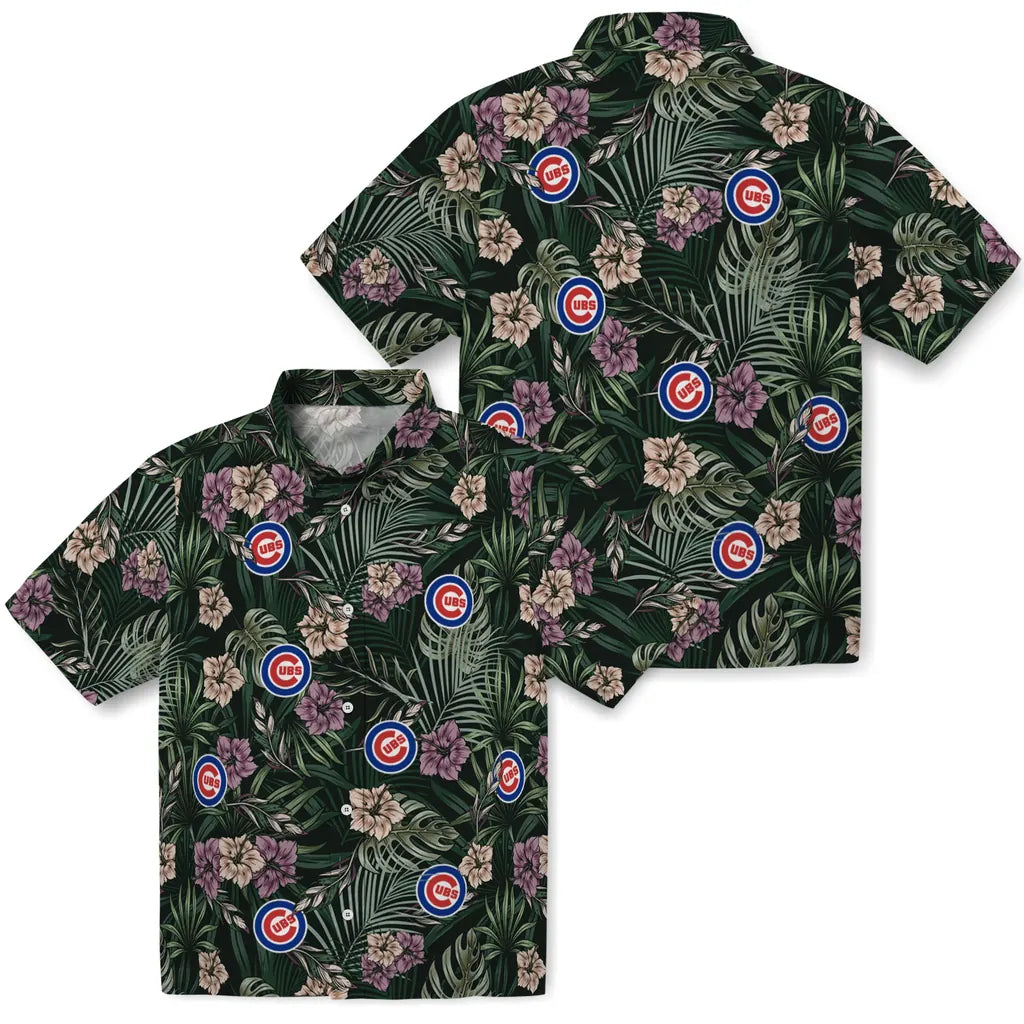 Chicago Cubs Hawaiian Shirt - Hibiscus Leaves Pattern | Moonbestprint