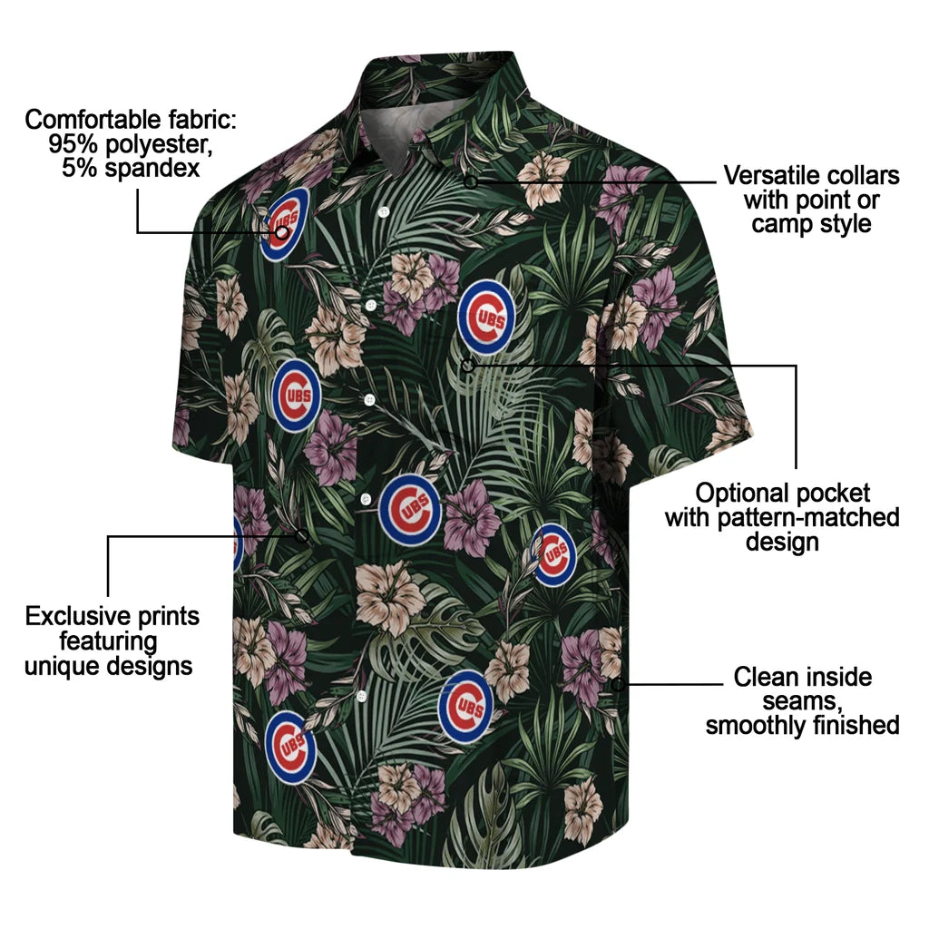 Chicago Cubs Hawaiian Shirt - Hibiscus Leaves Pattern | Moonbestprint