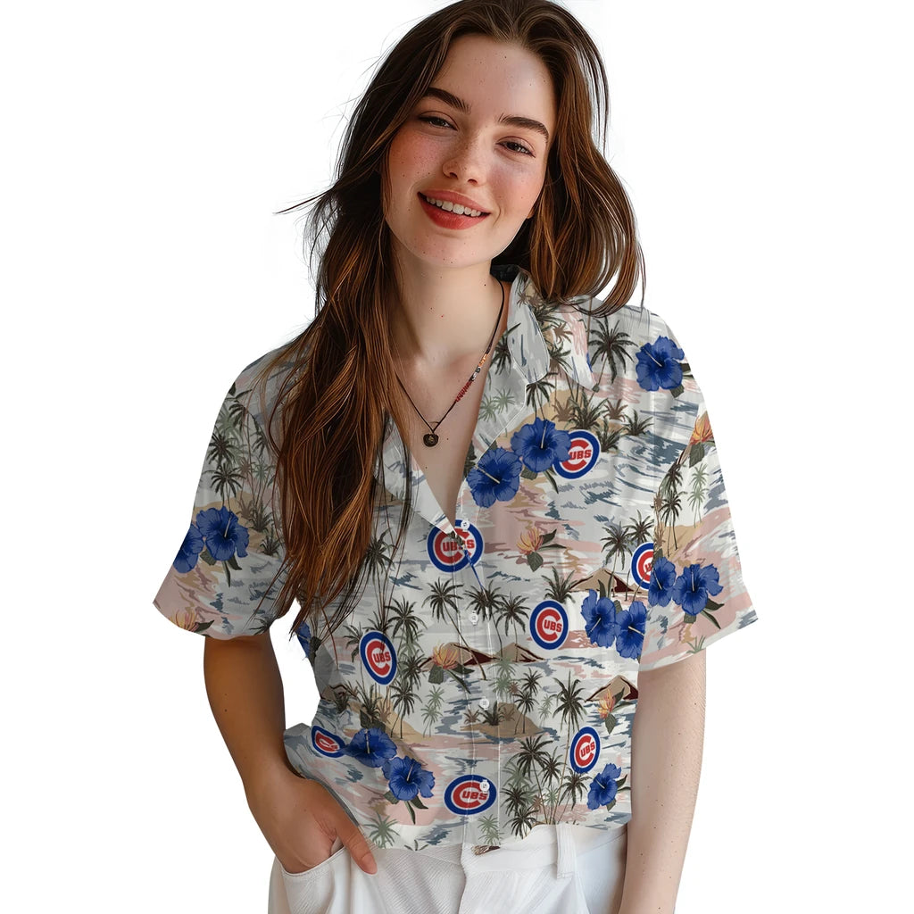 Chicago Cubs Hawaiian Shirt - Hibiscus Seaside | Moonbestprint
