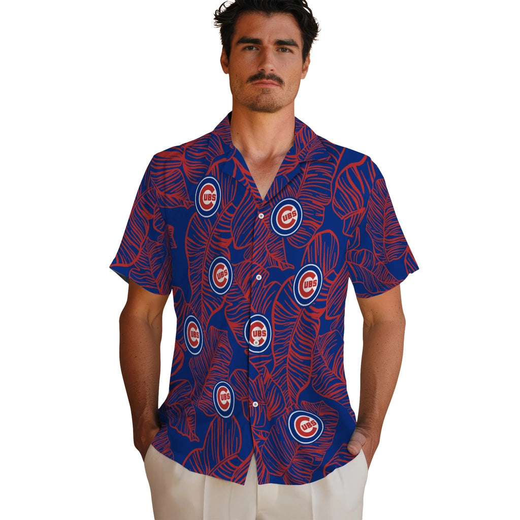 Chicago Cubs Hawaiian Shirt - Leaf Outline | Moonbestprint