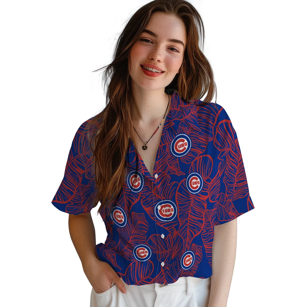 Chicago Cubs Hawaiian Shirt - Leaf Outline | Moonbestprint