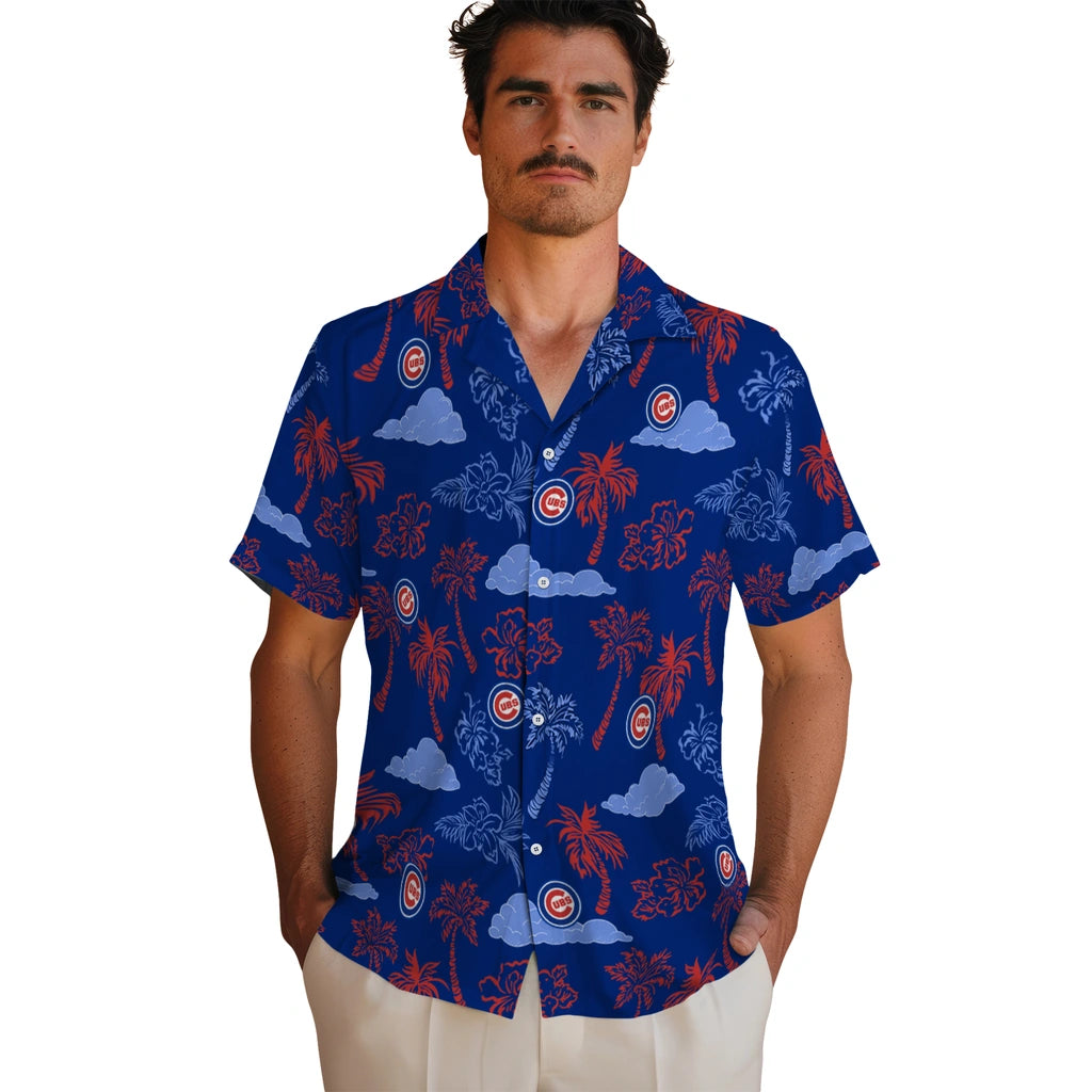Chicago Cubs Hawaiian Shirt - Palm And Clouds | Moonbestprint