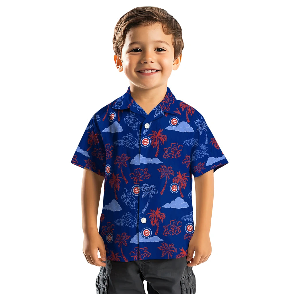 Chicago Cubs Hawaiian Shirt - Palm And Clouds | Moonbestprint