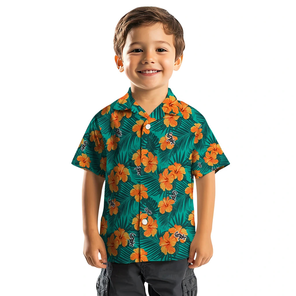 Chicago White Sox Hawaiian Shirt - Hibiscus and Palm Leaves | Moonbestprint