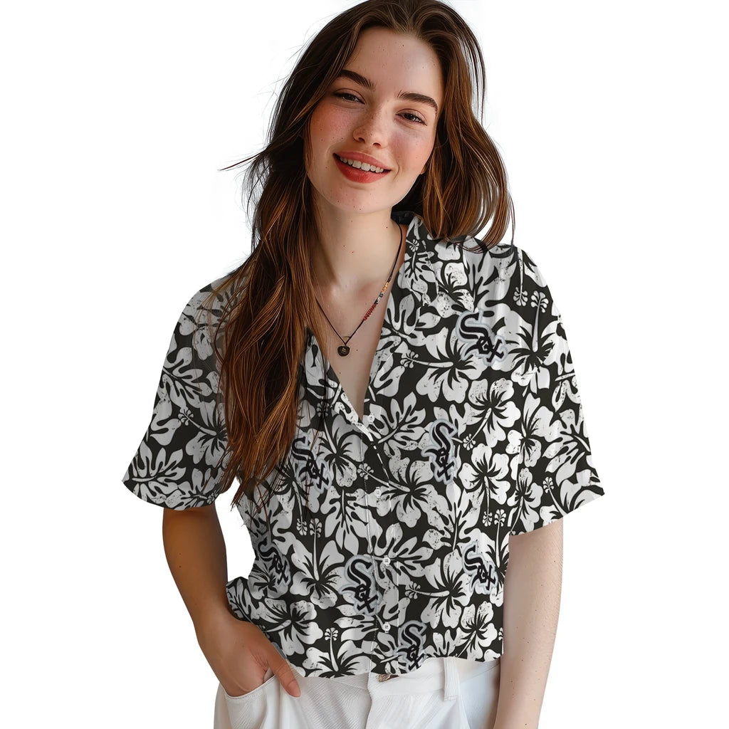 Chicago White Sox Hawaiian Shirt - Hibiscus Motif | Moonbestprint