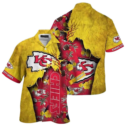 Chiefs Floral Explosion Yellow & Red Tropical Hawaiian Shirt Unisex Graphic Tee - Moonbestprint