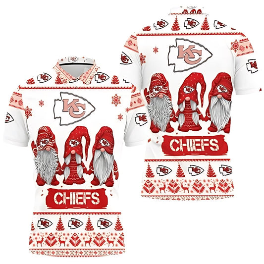 Christmas Gnomes Kansas City Chiefs Ugly Sweatshirt Polo Shirt - Moonbestprint