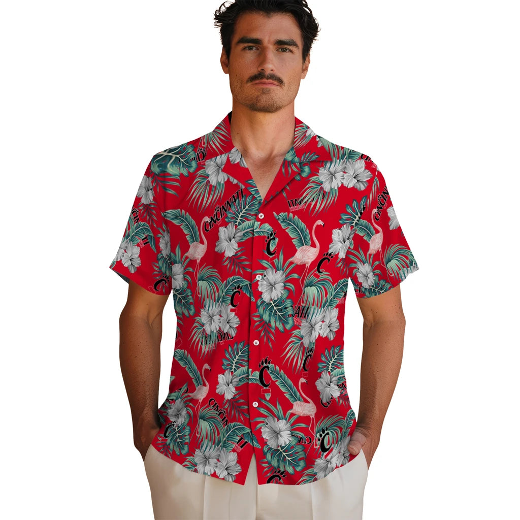 Cincinnati Bearcats Hawaiian Shirt - Flamingo and Hibiscus | Moonbestprint