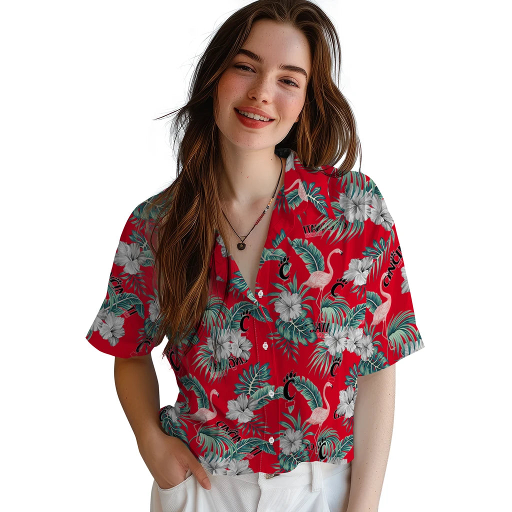Cincinnati Bearcats Hawaiian Shirt - Flamingo and Hibiscus | Moonbestprint