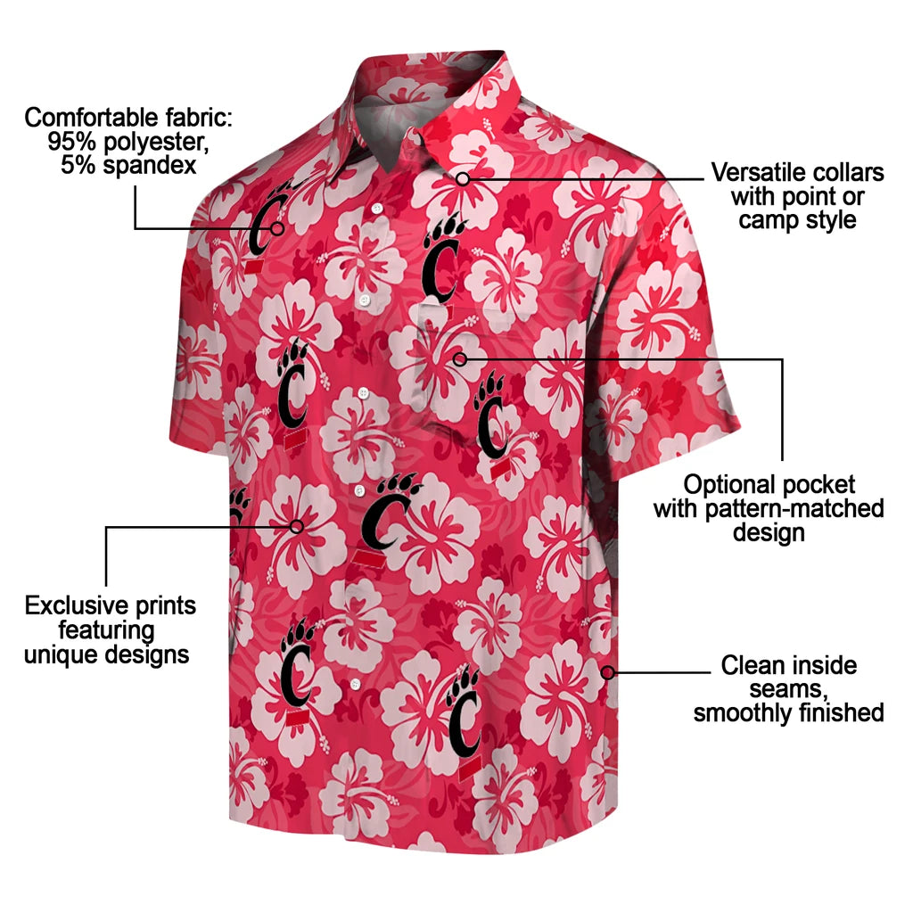 Cincinnati Bearcats Hawaiian Shirt - Hibiscus Cluster | Moonbestprint