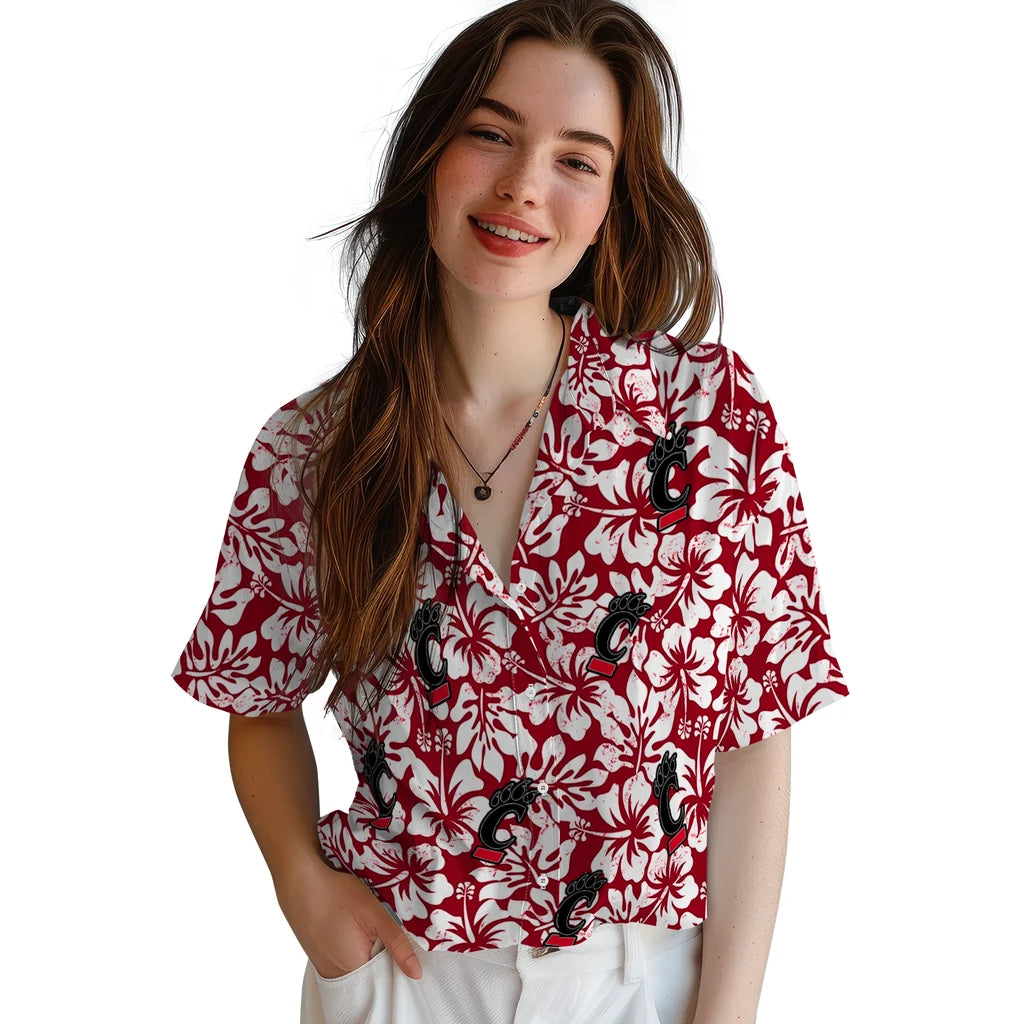 Cincinnati Bearcats Hawaiian Shirt - Hibiscus Motif | Moonbestprint