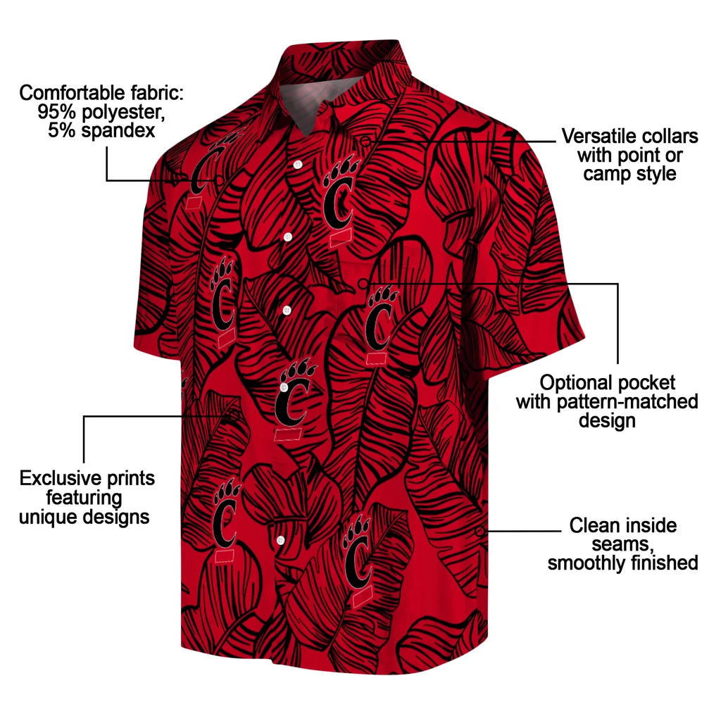 Cincinnati Bearcats Hawaiian Shirt - Leaf Outline | Moonbestprint