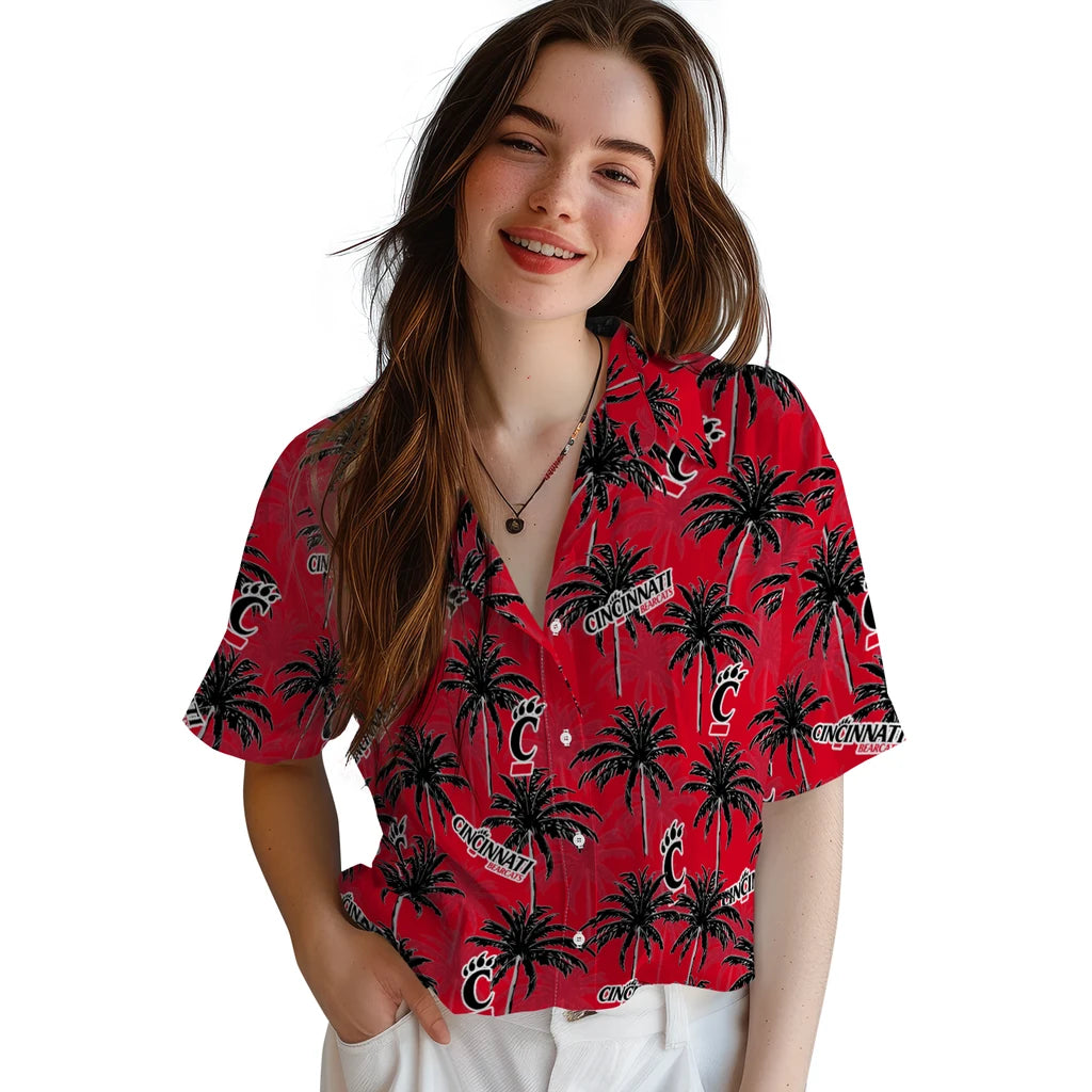 Cincinnati Bearcats Hawaiian Shirt - Palm Tree Motif | Moonbestprint