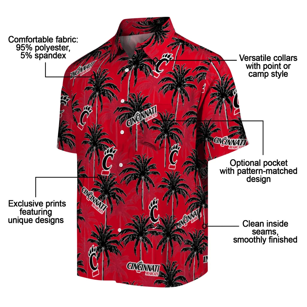 Cincinnati Bearcats Hawaiian Shirt - Palm Tree Motif | Moonbestprint