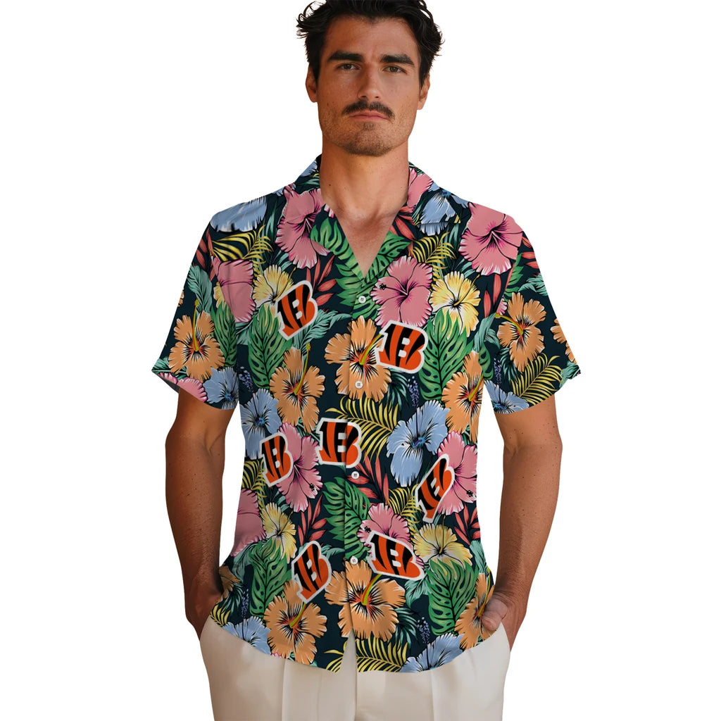 Cincinnati Bengals Hawaiian Shirt - Brilliant Hibiscus Garden | Moonbestprint