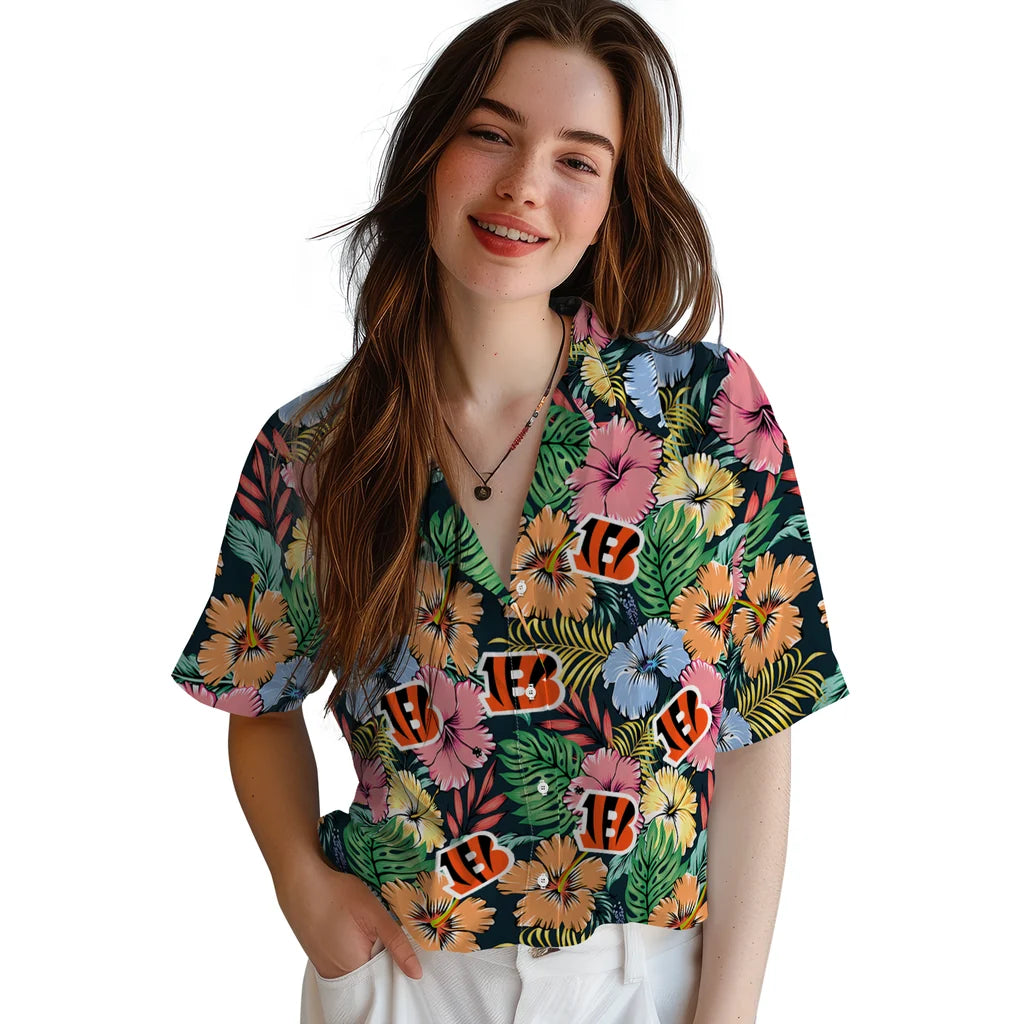 Cincinnati Bengals Hawaiian Shirt - Brilliant Hibiscus Garden | Moonbestprint