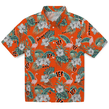 Cincinnati Bengals Hawaiian Shirt - Flamingo and Hibiscus | Moonbestprint