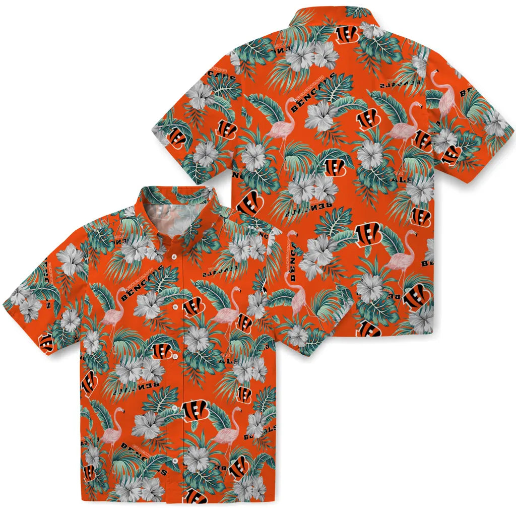 Cincinnati Bengals Hawaiian Shirt - Flamingo and Hibiscus | Moonbestprint