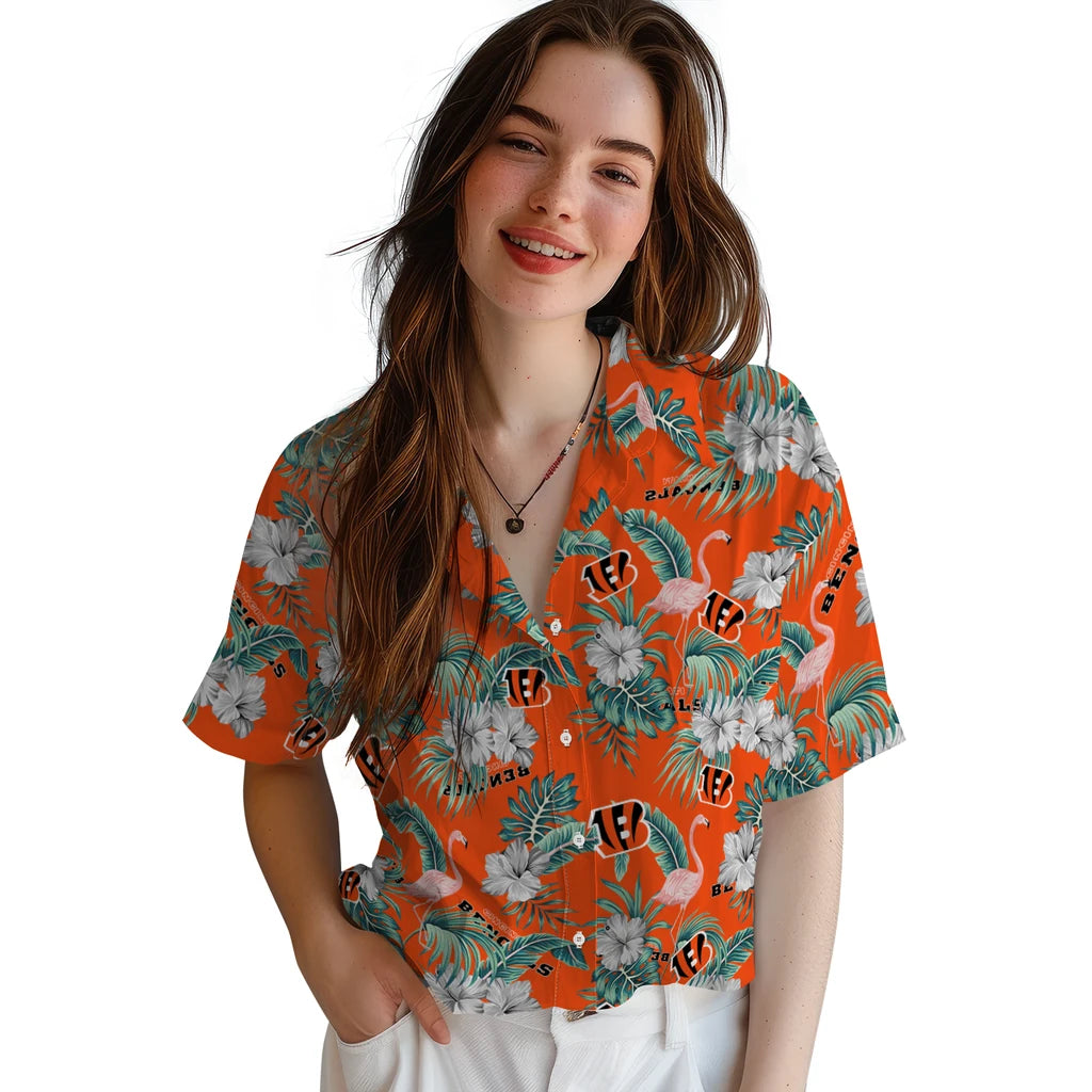 Cincinnati Bengals Hawaiian Shirt - Flamingo and Hibiscus | Moonbestprint