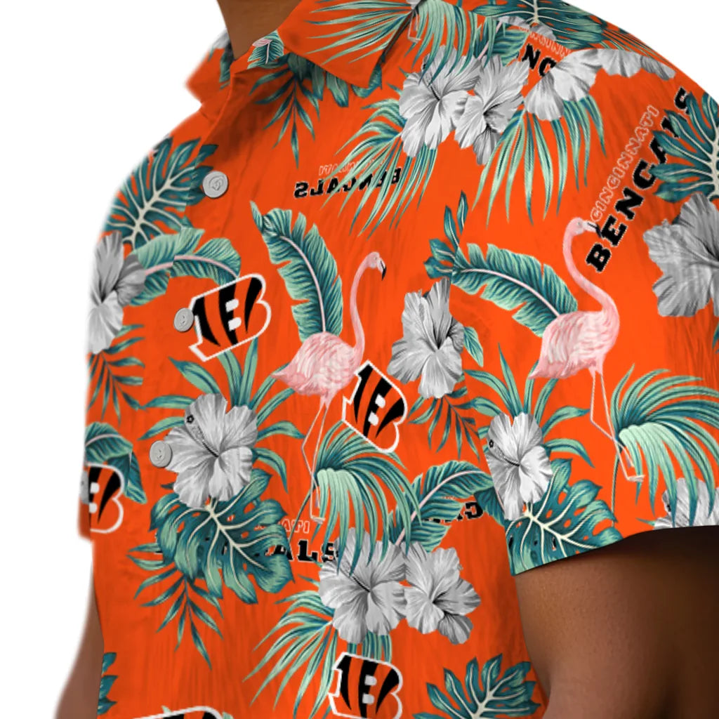 Cincinnati Bengals Hawaiian Shirt - Flamingo and Hibiscus | Moonbestprint