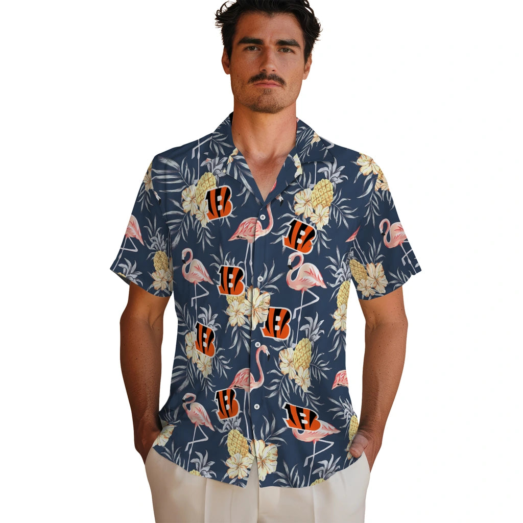 Cincinnati Bengals Hawaiian Shirt - Flamingo Hibiscus | Moonbestprint