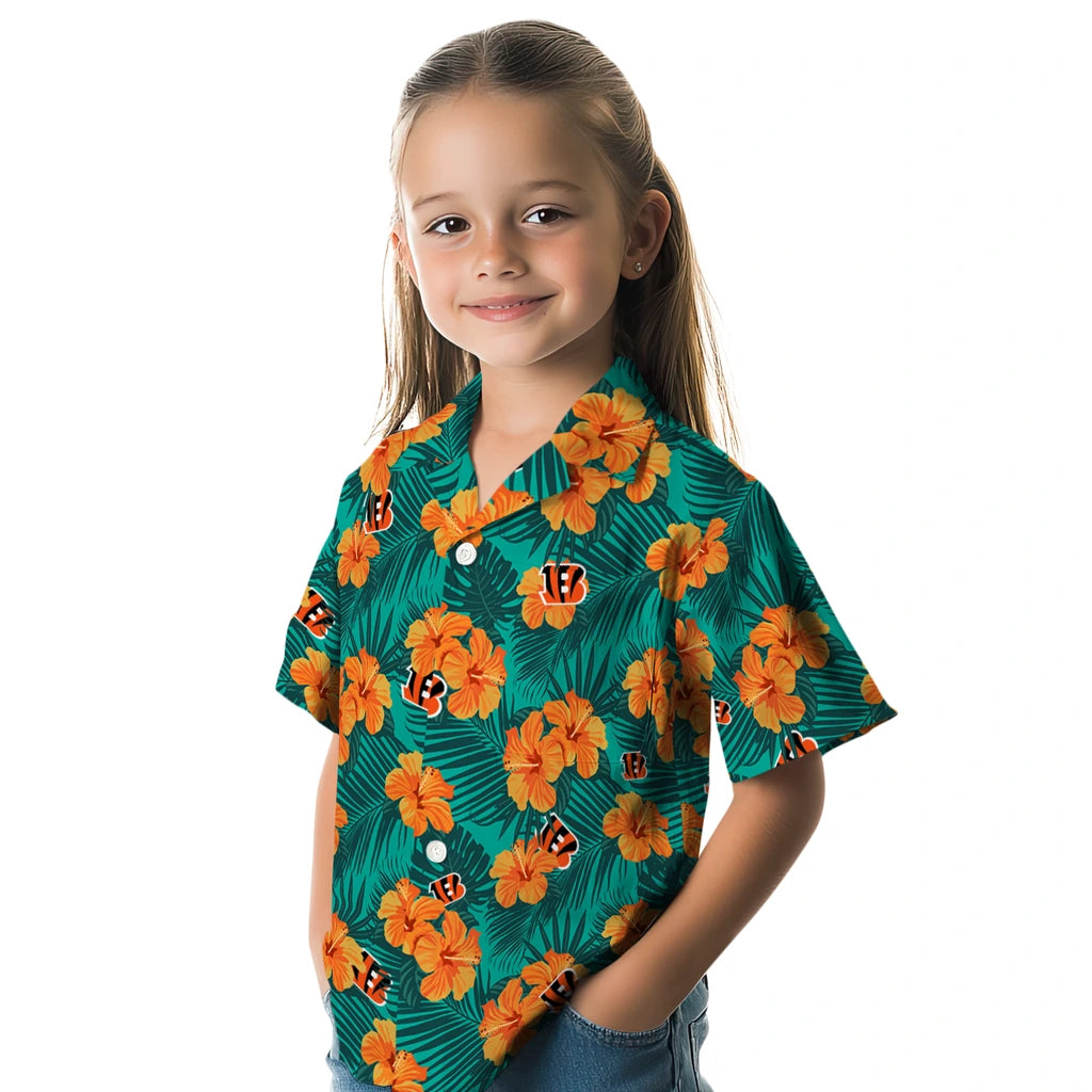 Cincinnati Bengals Hawaiian Shirt - Hibiscus and Palm Leaves | Moonbestprint