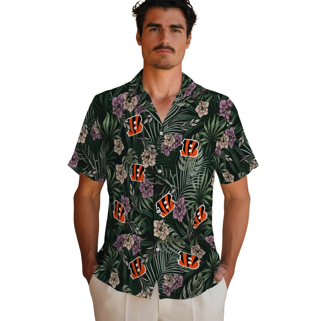 Cincinnati Bengals Hawaiian Shirt - Hibiscus Leaves Pattern | Moonbestprint