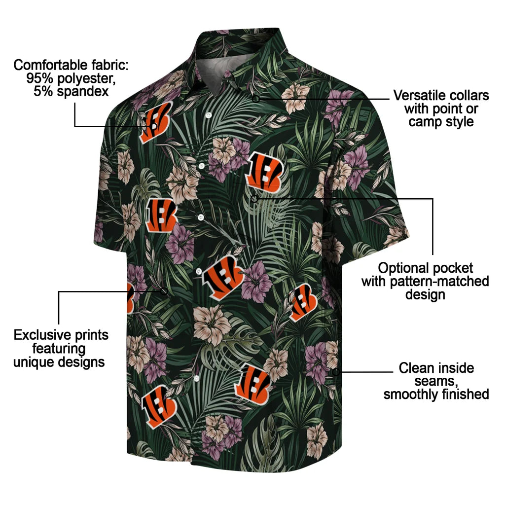 Cincinnati Bengals Hawaiian Shirt - Hibiscus Leaves Pattern | Moonbestprint