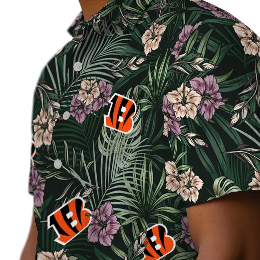 Cincinnati Bengals Hawaiian Shirt - Hibiscus Leaves Pattern | Moonbestprint