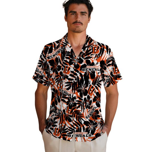 Cincinnati Bengals Hawaiian Shirt - Hibiscus Overlay | Moonbestprint