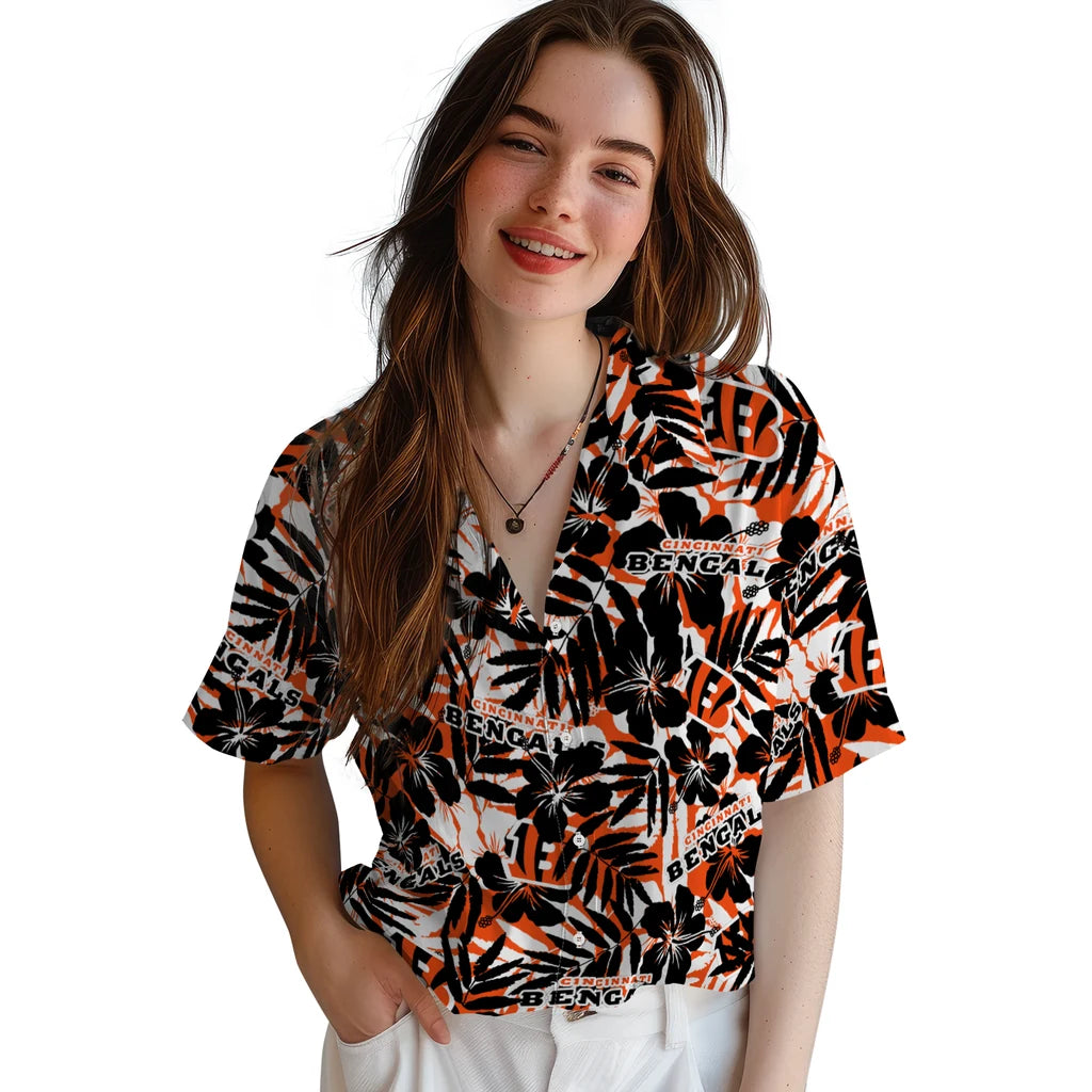 Cincinnati Bengals Hawaiian Shirt - Hibiscus Overlay | Moonbestprint