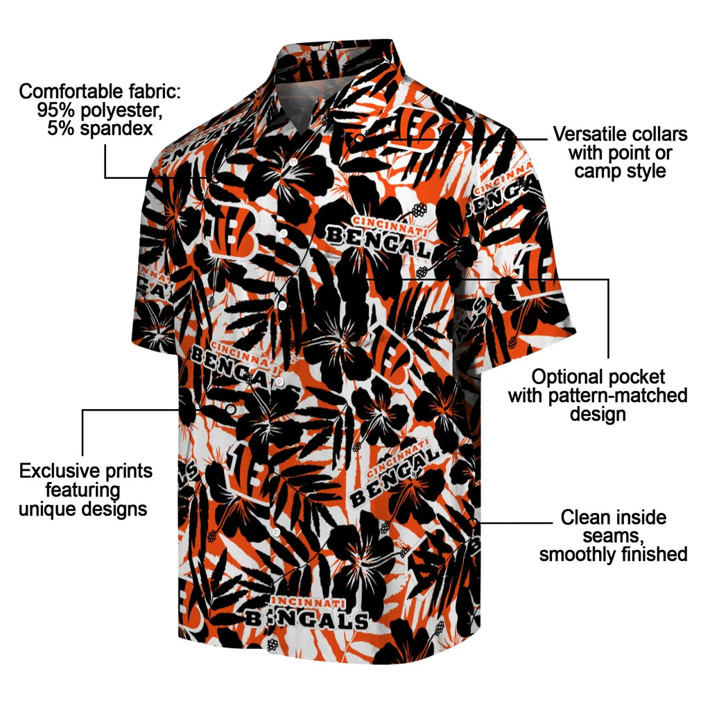 Cincinnati Bengals Hawaiian Shirt - Hibiscus Overlay | Moonbestprint
