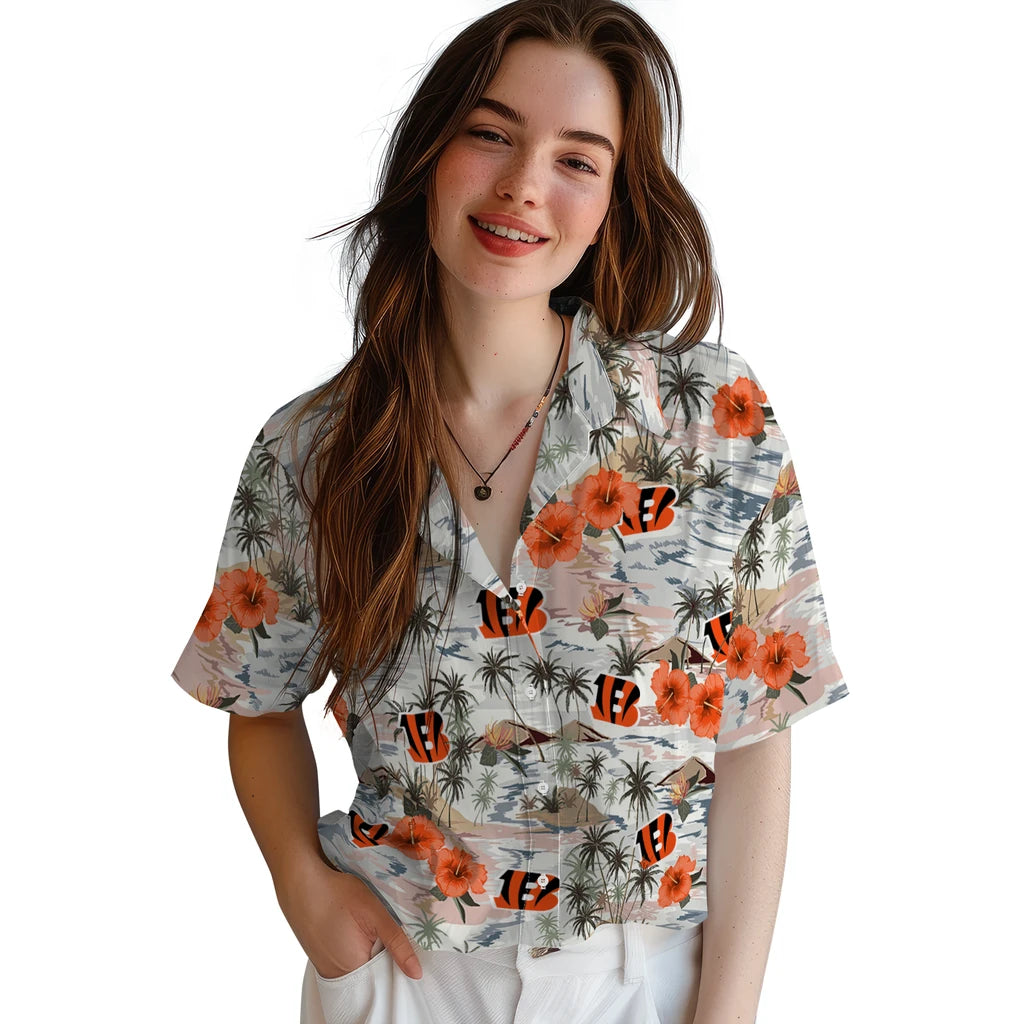 Cincinnati Bengals Hawaiian Shirt - Hibiscus Seaside | Moonbestprint