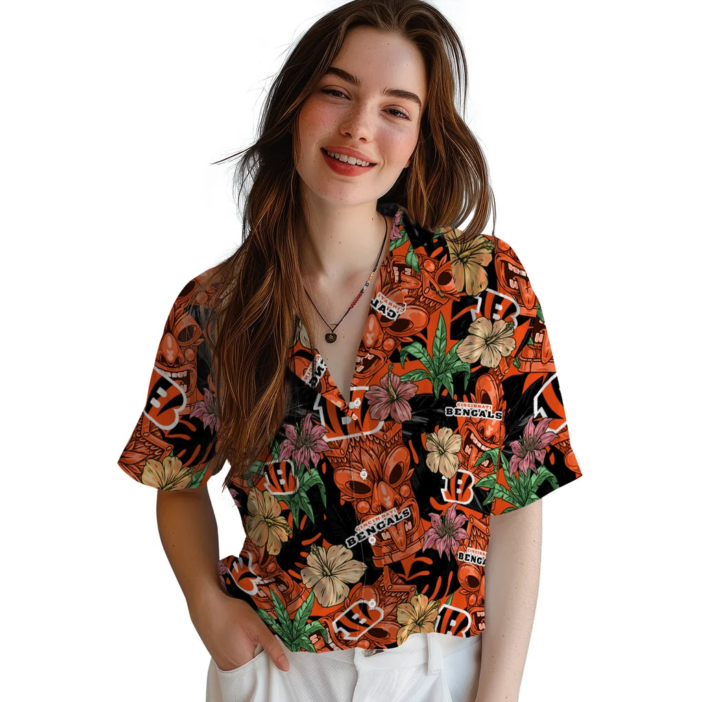 Cincinnati Bengals Hawaiian Shirt - Hibiscus Tiki Jungle | Moonbestprint