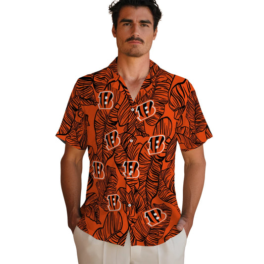 Cincinnati Bengals Hawaiian Shirt - Leaf Outline | Moonbestprint