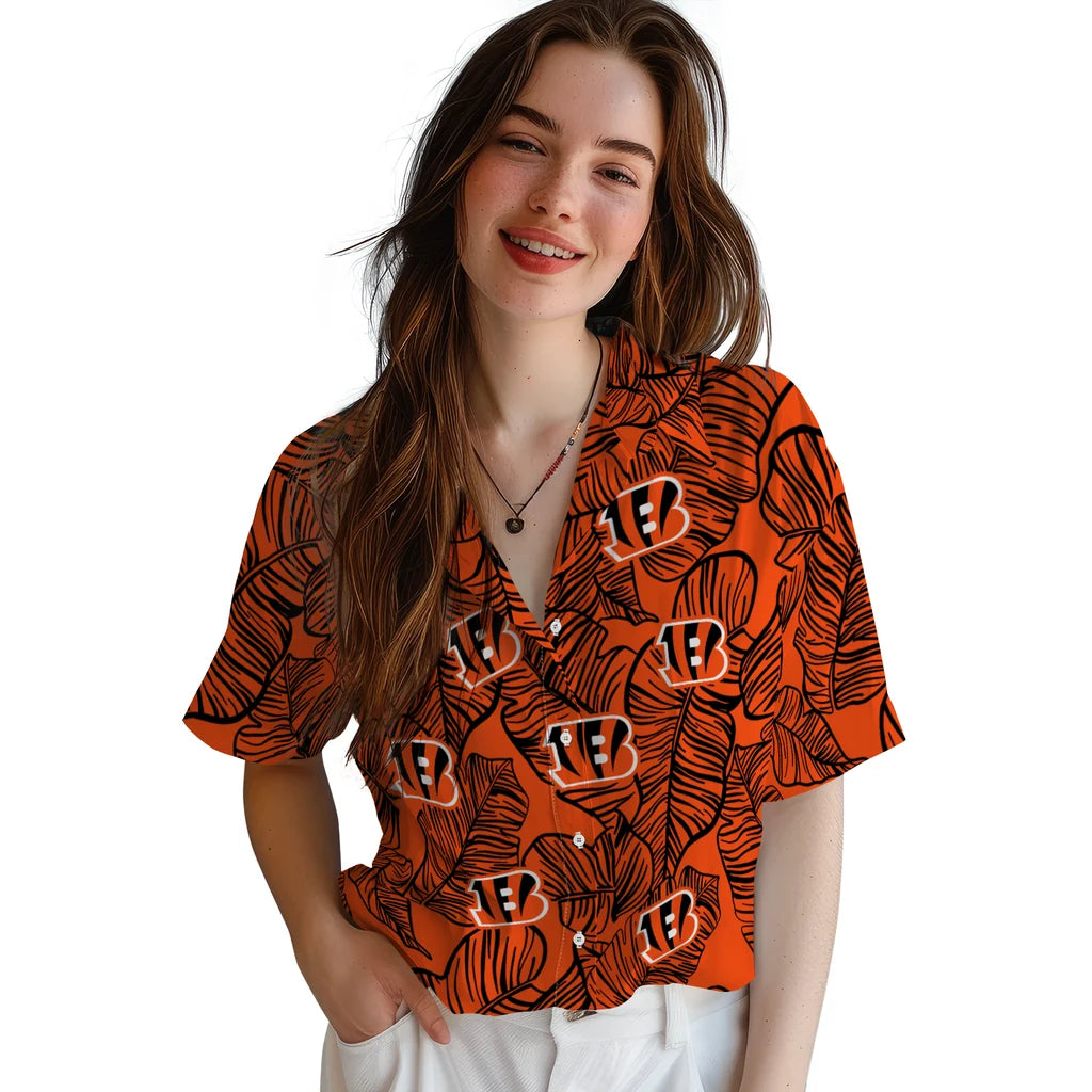 Cincinnati Bengals Hawaiian Shirt - Leaf Outline | Moonbestprint