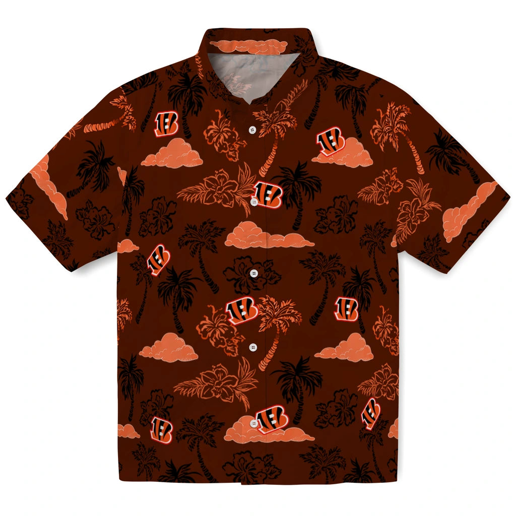 Cincinnati Bengals Hawaiian Shirt - Palm And Clouds | Moonbestprint