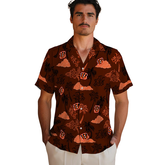 Cincinnati Bengals Hawaiian Shirt - Palm And Clouds | Moonbestprint