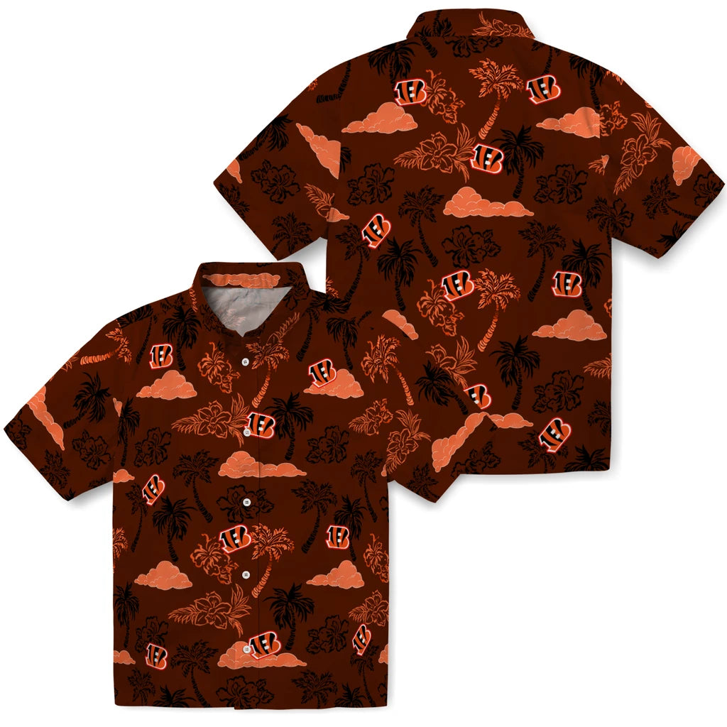 Cincinnati Bengals Hawaiian Shirt - Palm And Clouds | Moonbestprint