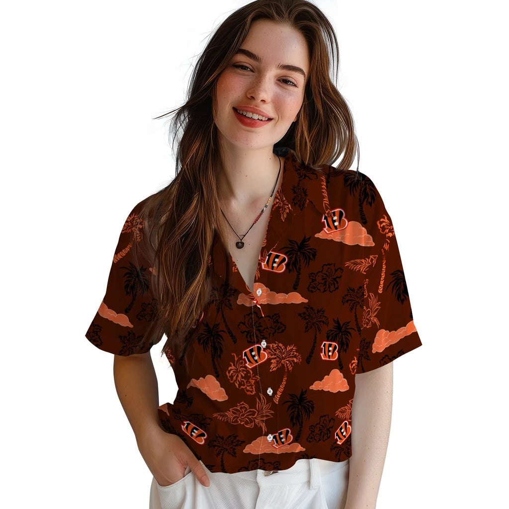 Cincinnati Bengals Hawaiian Shirt - Palm And Clouds | Moonbestprint