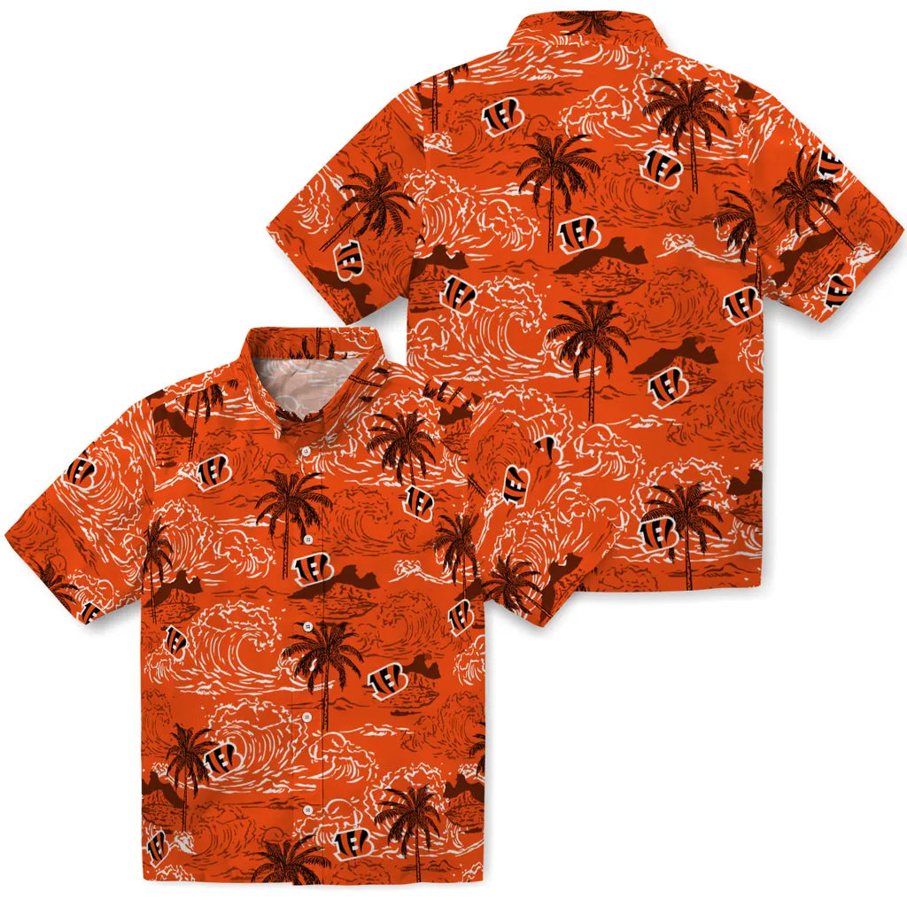 Cincinnati Bengals Hawaiian Shirt - Wave Palm | Moonbestprint