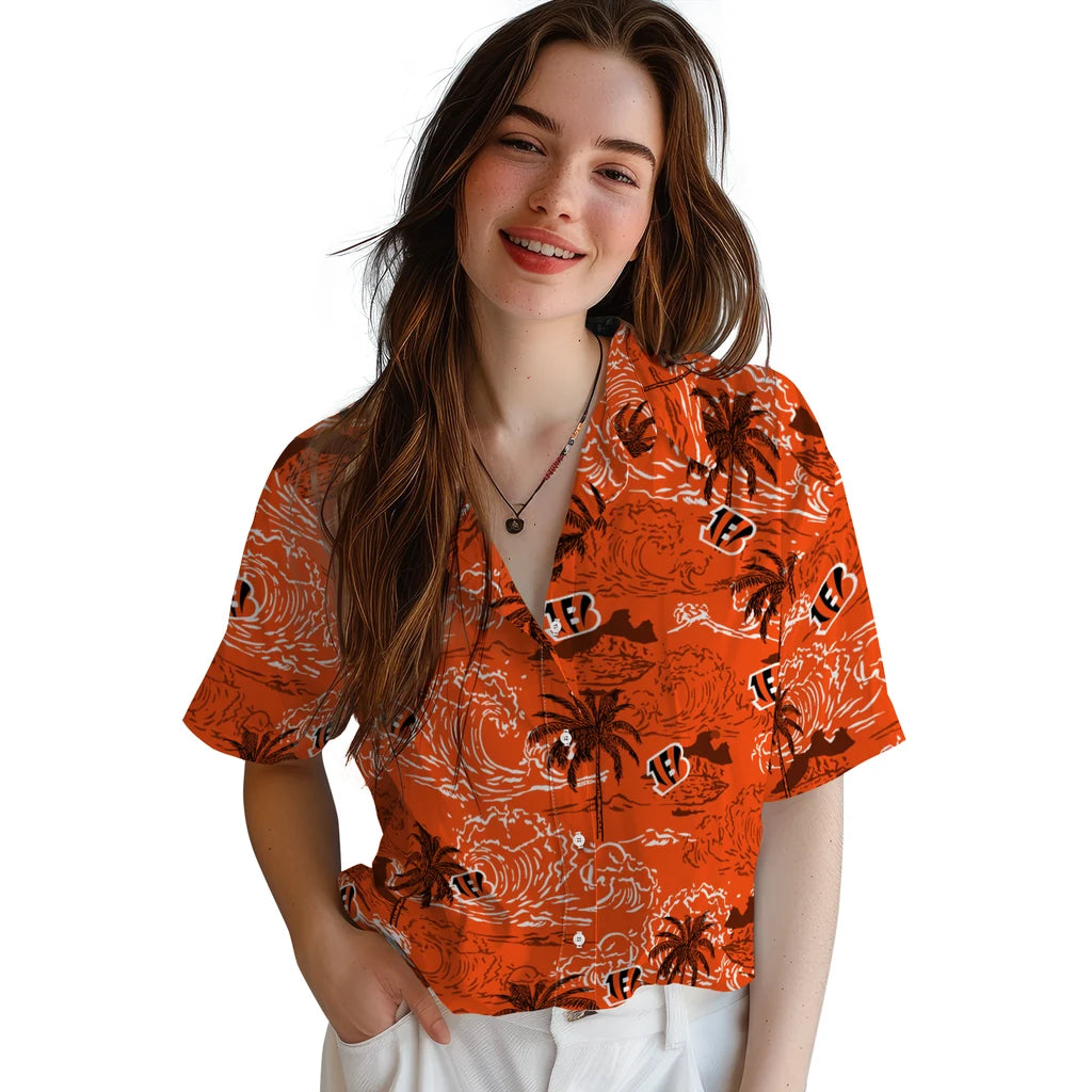 Cincinnati Bengals Hawaiian Shirt - Wave Palm | Moonbestprint