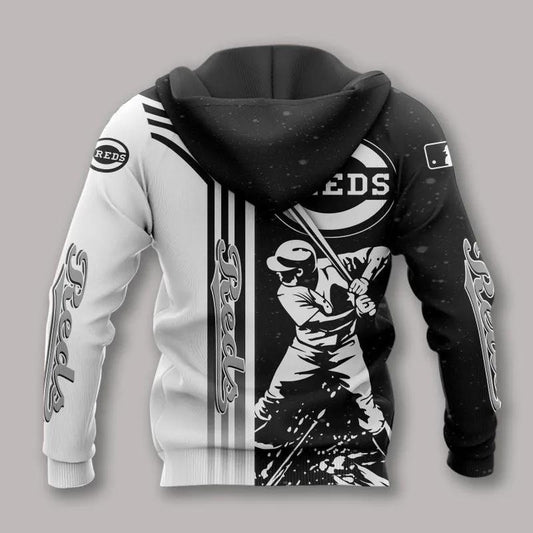 Cincinnati Reds Black And White MLB All Over Print Hoodie -Moonbestprint