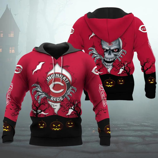 Cincinnati Reds Halloween 3D MLB All Over Print Hoodie -Moonbestprint