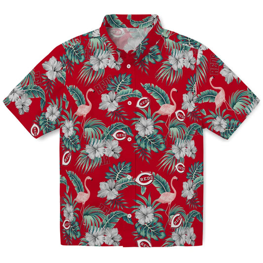 Cincinnati Reds Hawaiian Shirt - Flamingo and Hibiscus | Moonbestprint